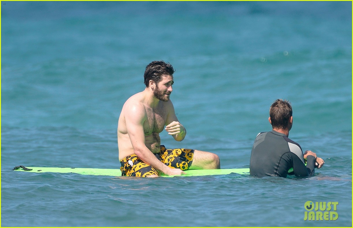 jake gyllenhaal goes shirtless in st barts takes surfing lesson 603834508