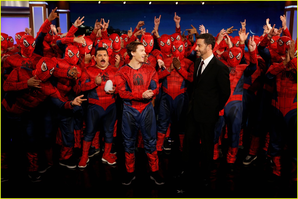 tom holland suits up with spider man homecoming fans on jimmy kimmel live 063824787