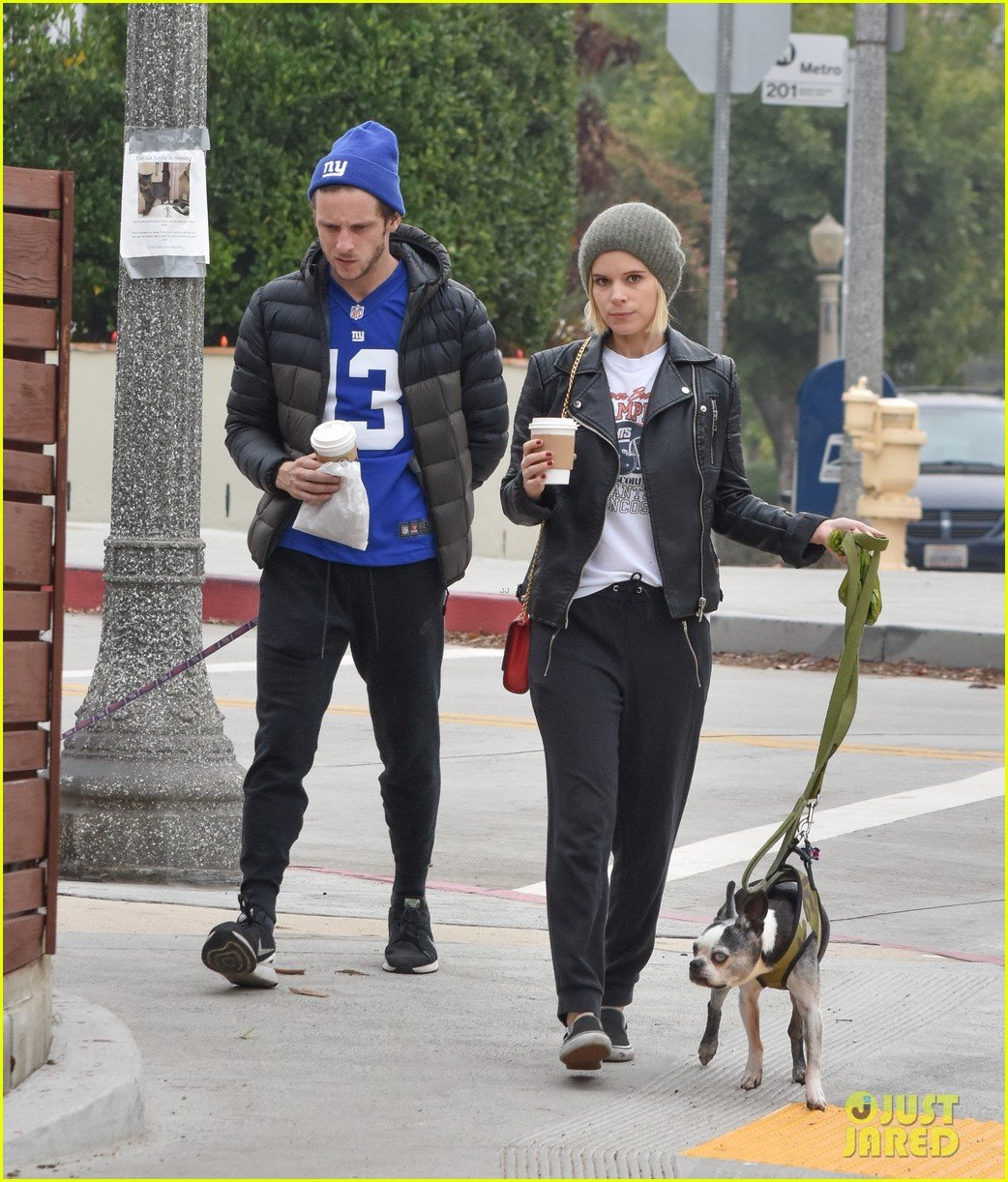 kate mara jamie bell take their dogs for a walk 013827973