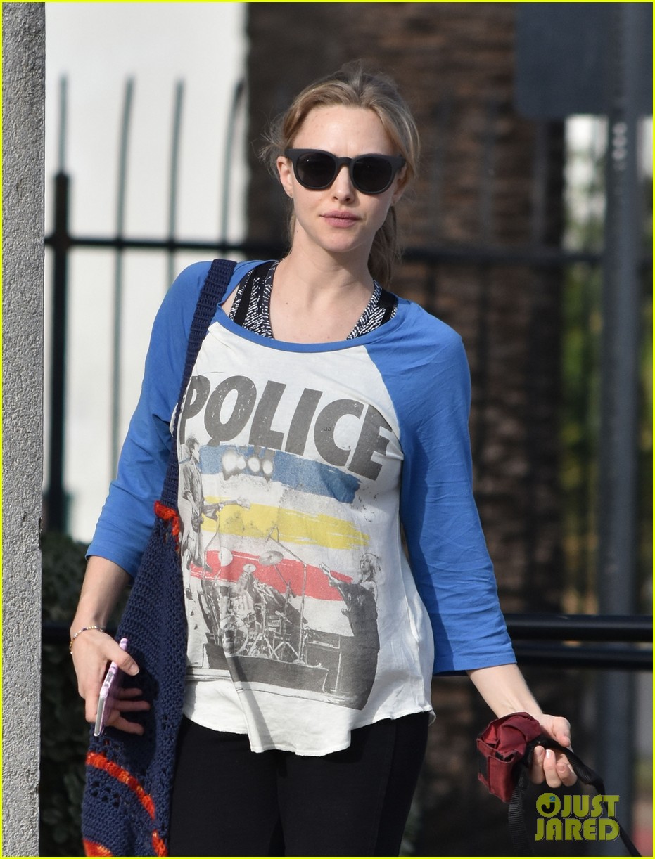 Amanda Seyfried Takes Her Baby Bump & Dog Finn for a Walk Photo