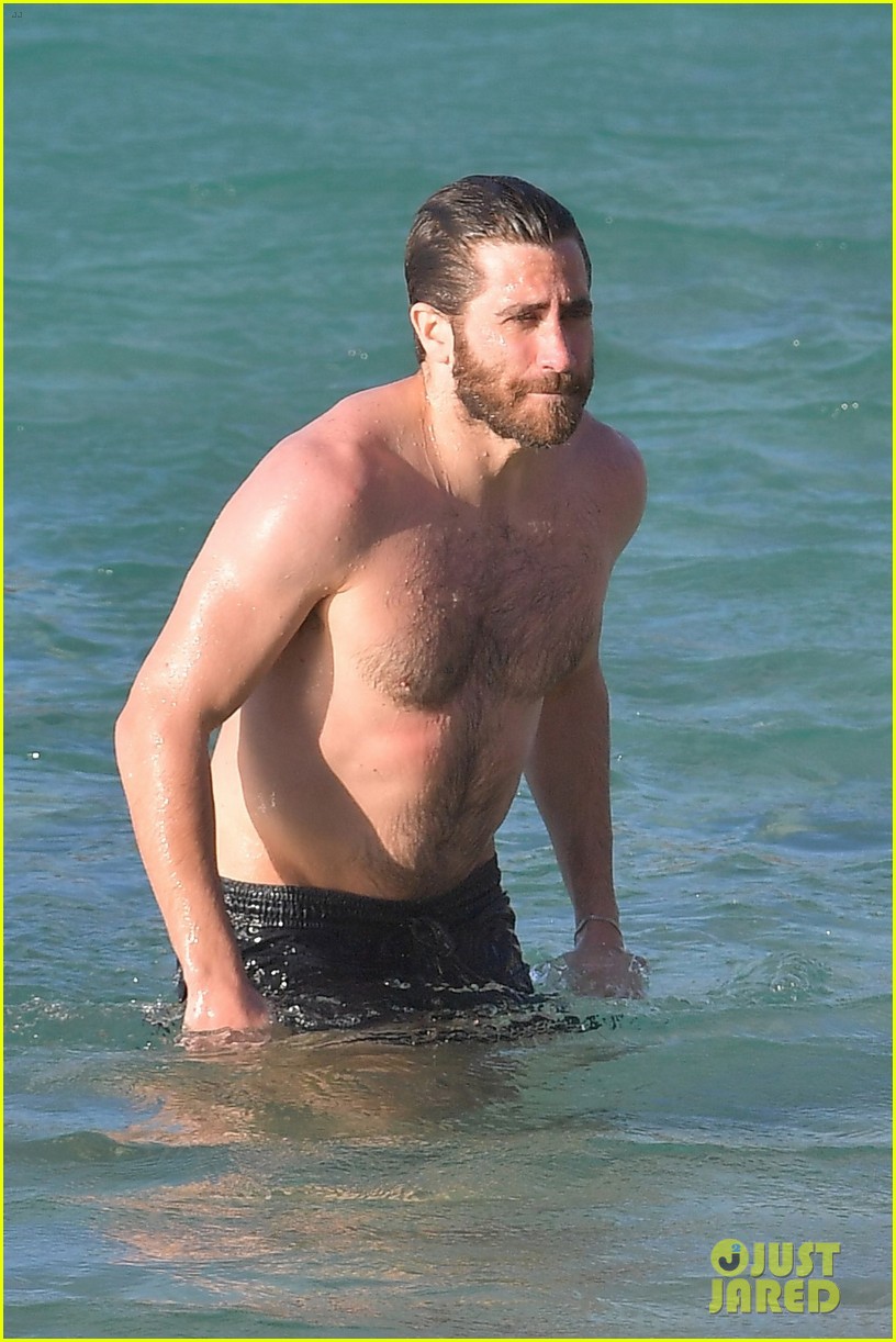 jake gyllenhaal goes shirtless on the beach 213835361