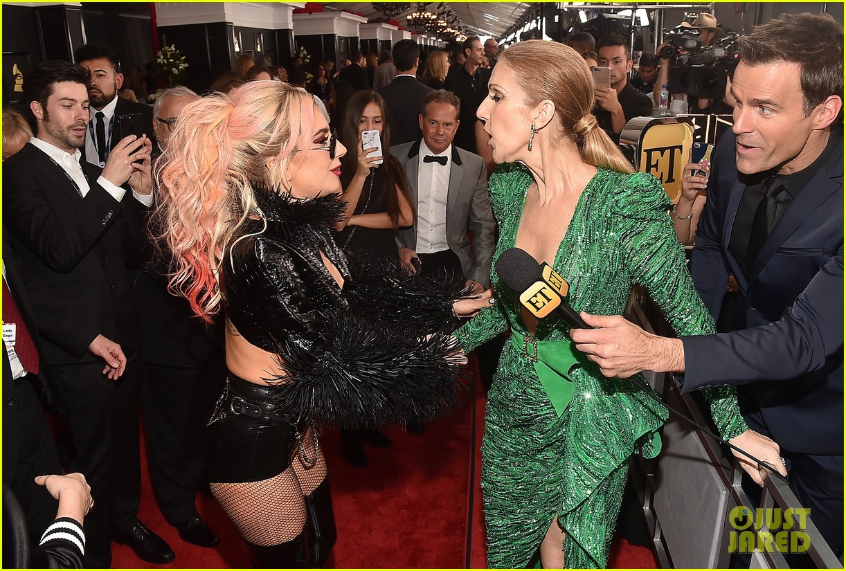 Celine Dion Is in Green, Meets Lady Gaga at Grammys 2017