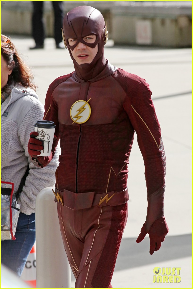 grant gustin stays in character during his coffee break 023871211