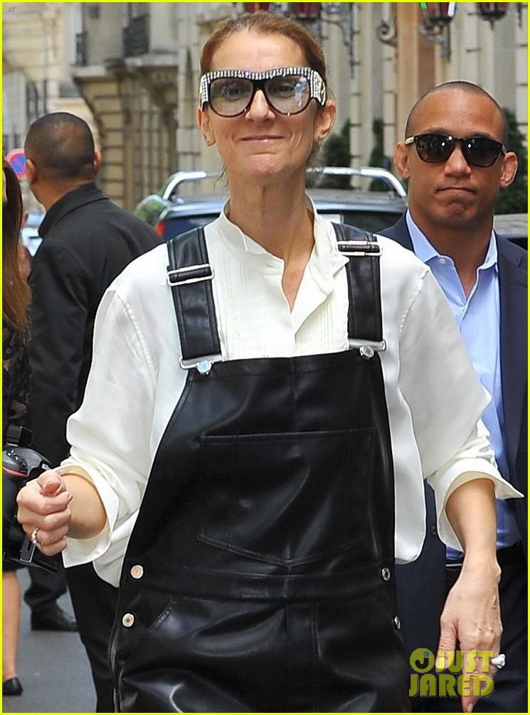 celine dion rocks leather overalls while out in paris03
