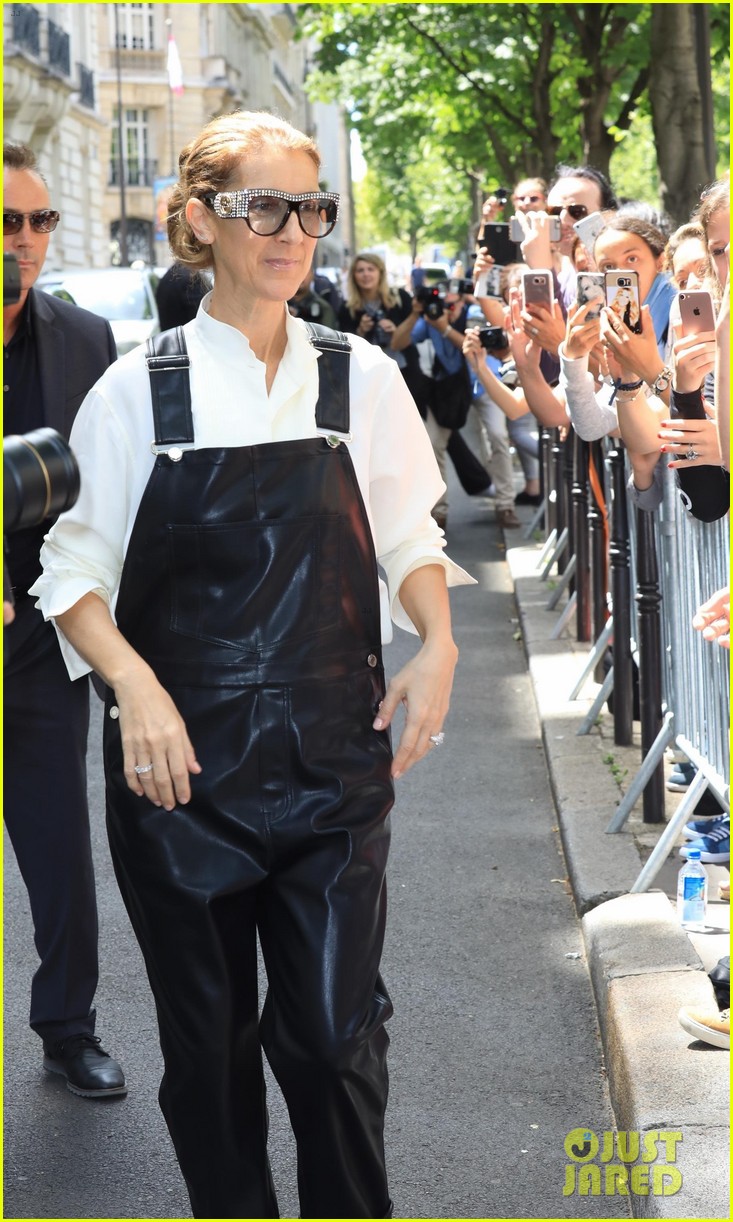 celine dion rocks leather overalls while out in paris043919504