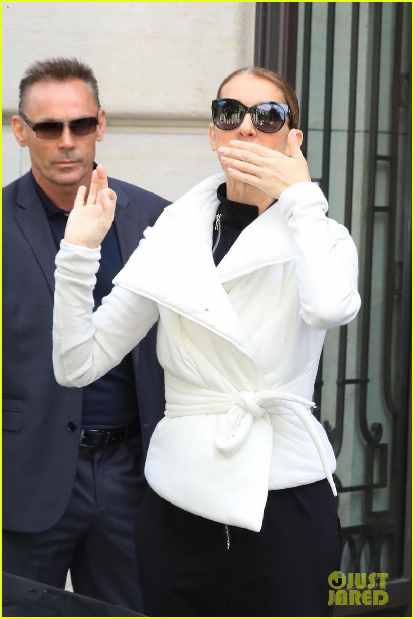 celine dion does yoga poses outside her paris hotel 243918833