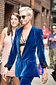 cara delevingne wears blue suede suit for late show with stephen colbert 05