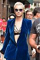 cara delevingne wears blue suede suit for late show with stephen colbert 06