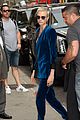 cara delevingne wears blue suede suit for late show with stephen colbert 07
