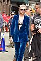 cara delevingne wears blue suede suit for late show with stephen colbert 09