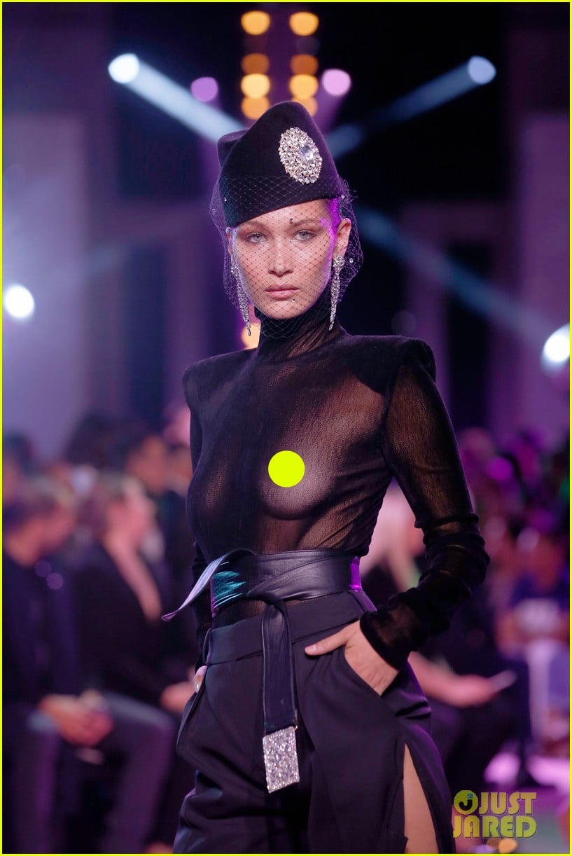 bella hadid wears completely see through top for alexandre vauthier fashion show 043923594