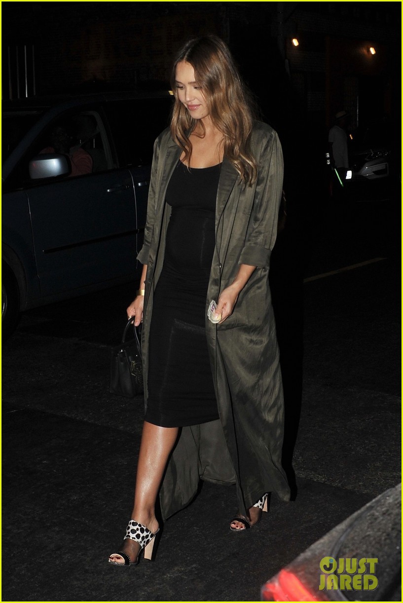 pregnant jessica alba displays tiny baby bump in form fitting dress 313943541