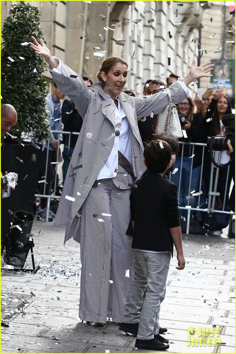 celine dion her twins exit their hotel to a confetti shower 053940639