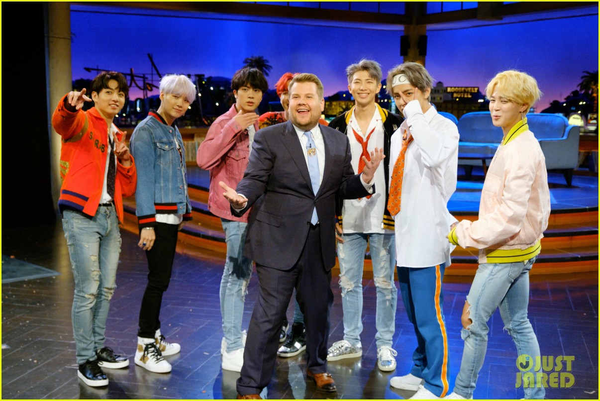 bts gets fruit launched at them by james corden watch now 033995158