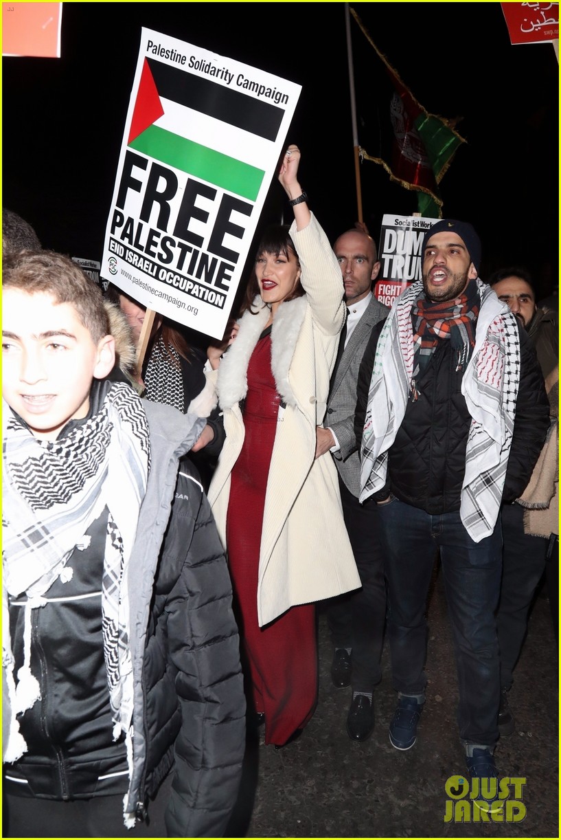 bella hadid attends an event in london before joining free palestine protest 093999240