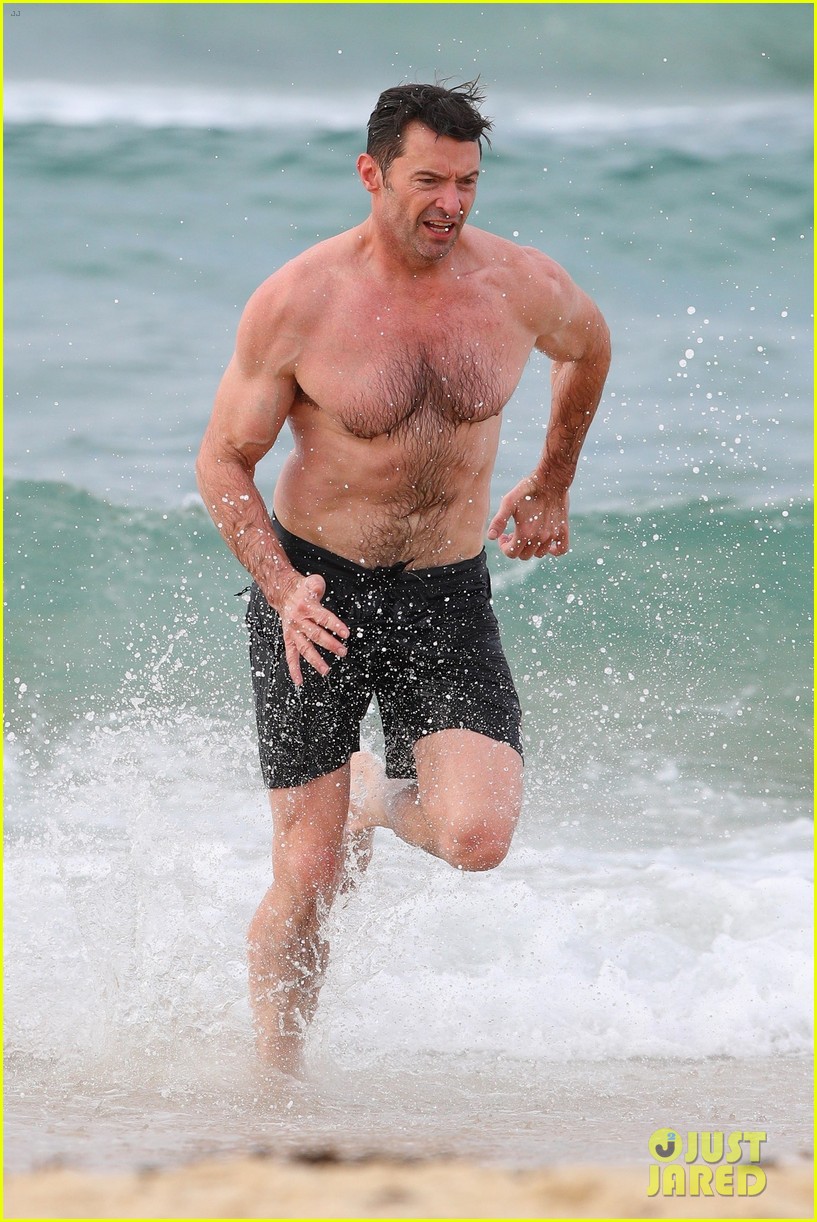 hugh jackman goes shirtless at the beach with his hot trainer 334003421