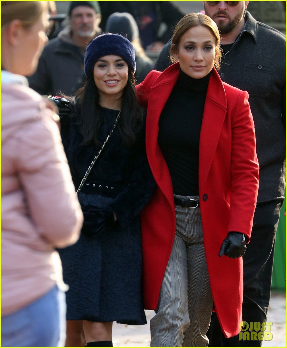 jennifer lopez and vanessa hudgens look chic on second act set 103996997