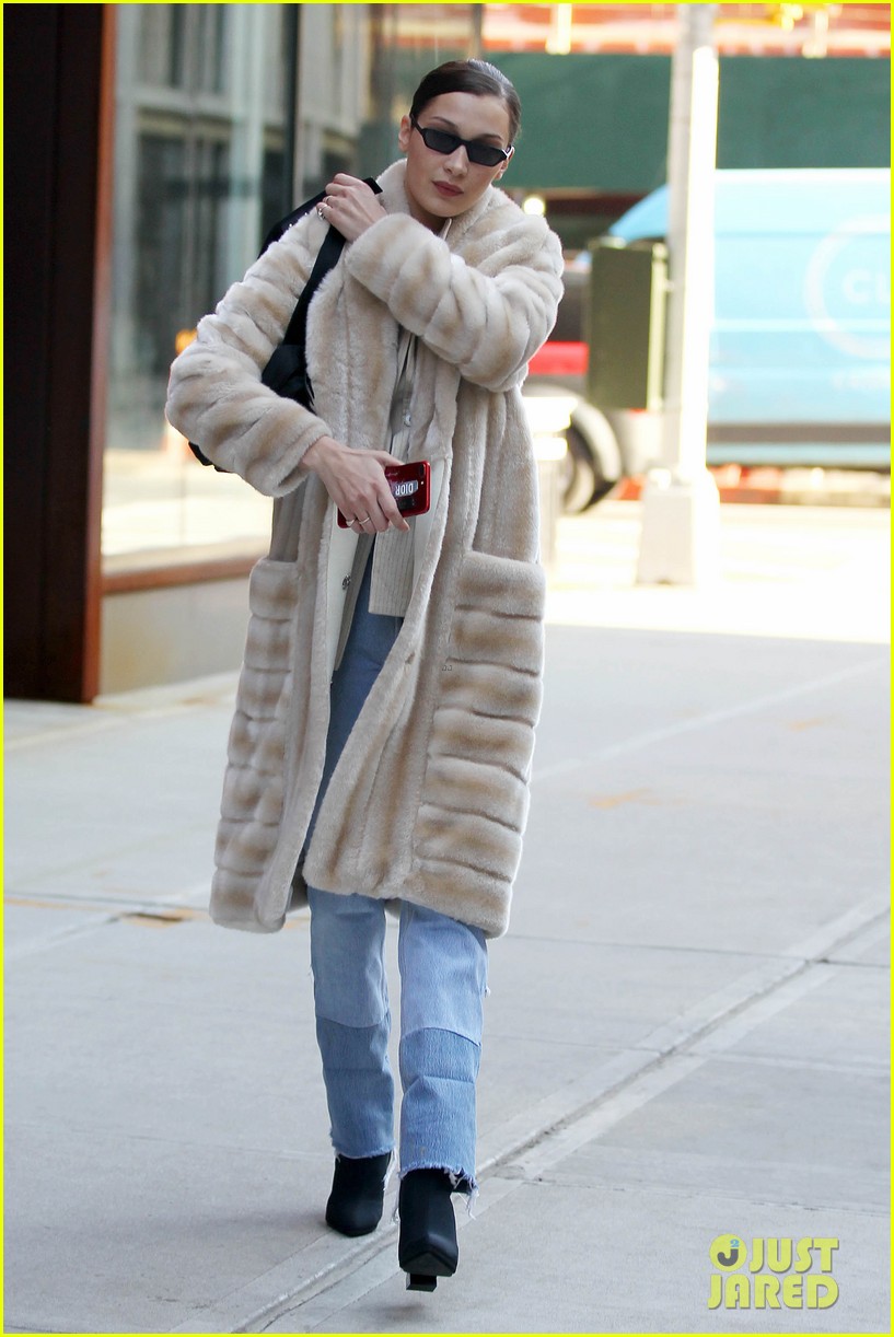 bella hadid rocks furry beige coat for latest nyc outing 07