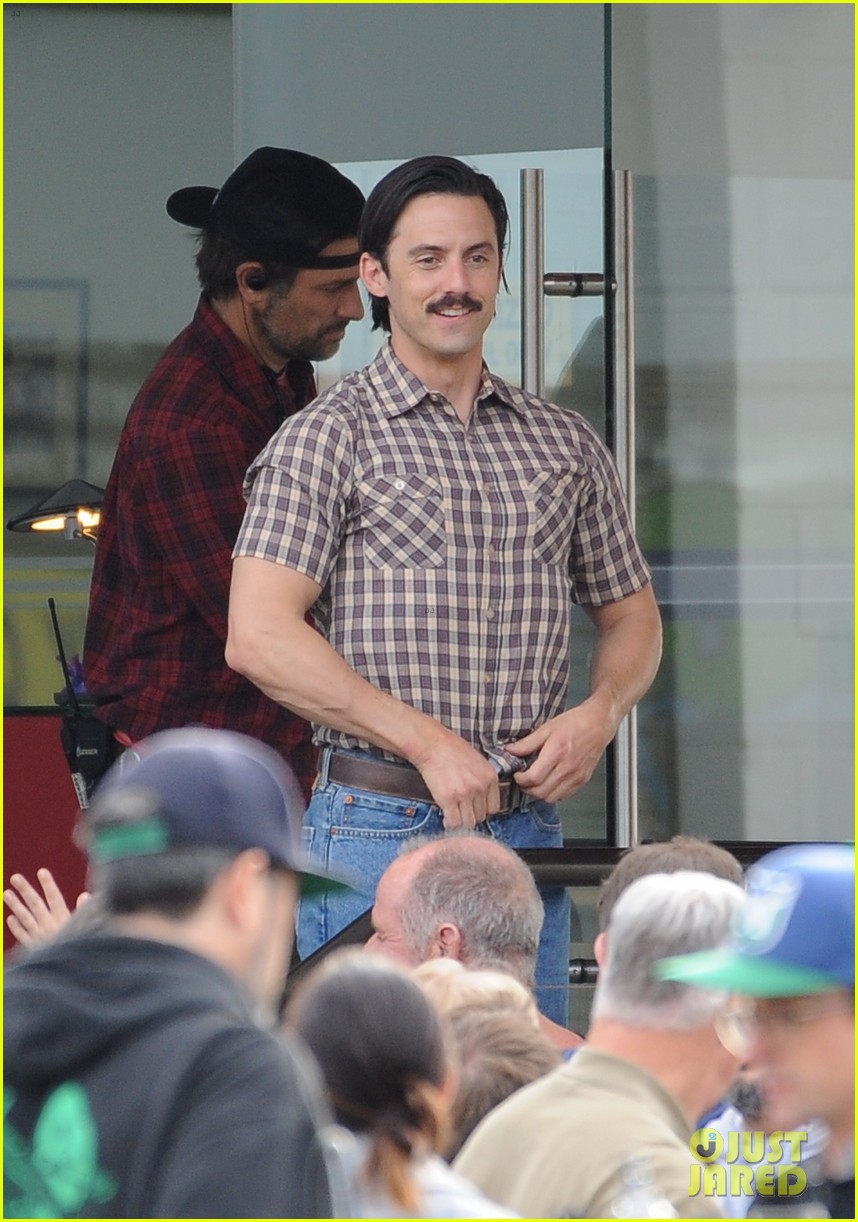Milo Ventimiglia Looks Buff on Set of 'This Is Us' with Mandy Moore