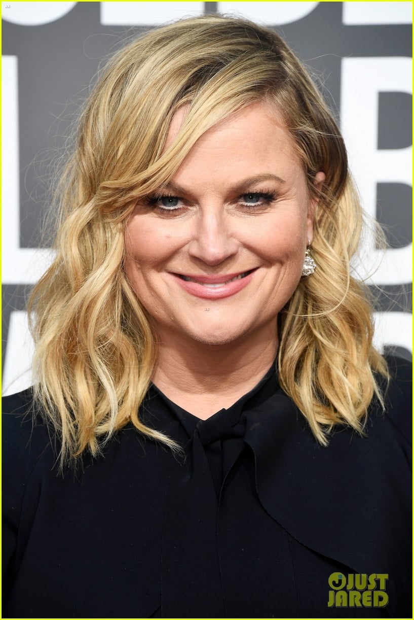 Amy Poehler Walks Golden Globes 2018 Red Carpet with Activist Saru(02)
