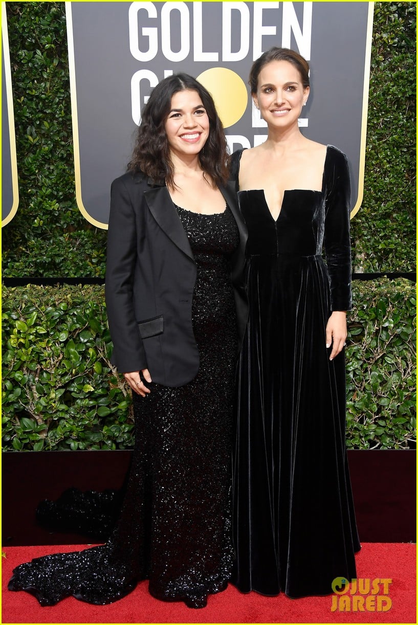 Natalie Portman & Pregnant America Ferrera Stun at Golden Globes 2018