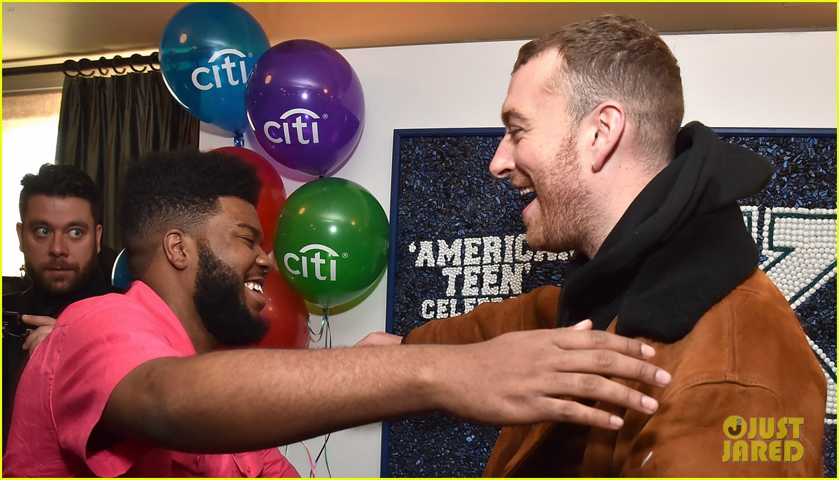 sam smith and khalid share a hug at american teen event2 154021932