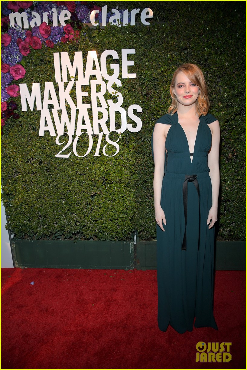 emma stone goes glam in green for marie claire image makers awards 154013486