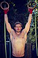 trevor donovan goes shirtless shows off home gym 02