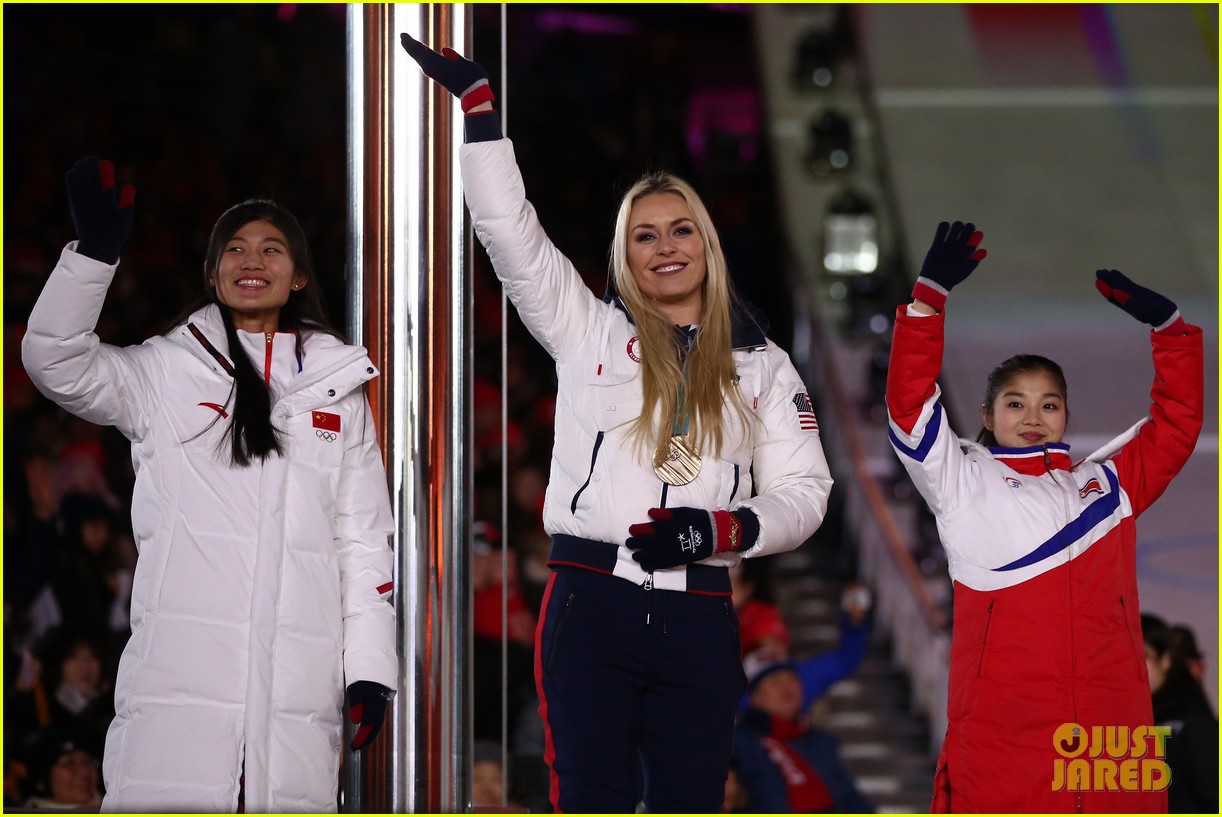 Lindsey Vonn Meets Up with Shirtless Tonga Flag Bearer at Olympics