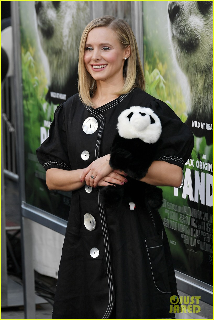 kristen bell cuddles a stuffed animal at pandas premiere 134052133