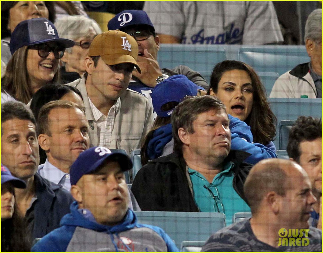 Mila Kunis & Ashton Kutcher Have a Date at the Dodgers Game! Photo