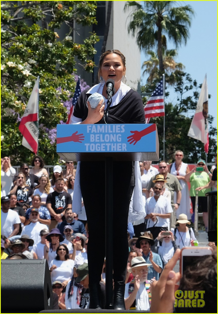 Chrissy Teigen Brings Newborn Son Miles to Families Belong Together