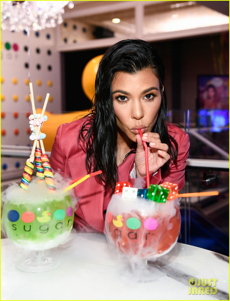Kourtney Kardashian Goes Pretty in Pink for Sugar Factory Opening in
