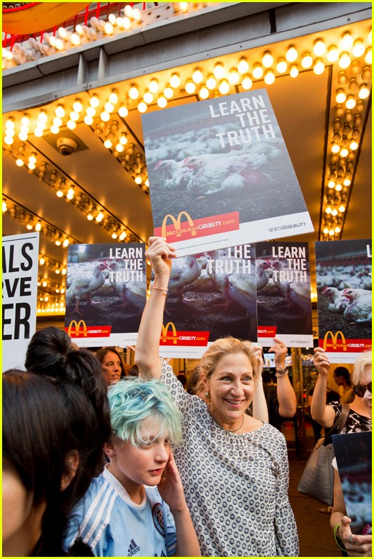 Edie Falco & Son Anderson Protest McDonald's in Times Square Photo(01)