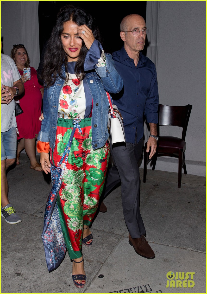 salma hayek dons colorful floral dress for dinner with husband francois henri pinault 07