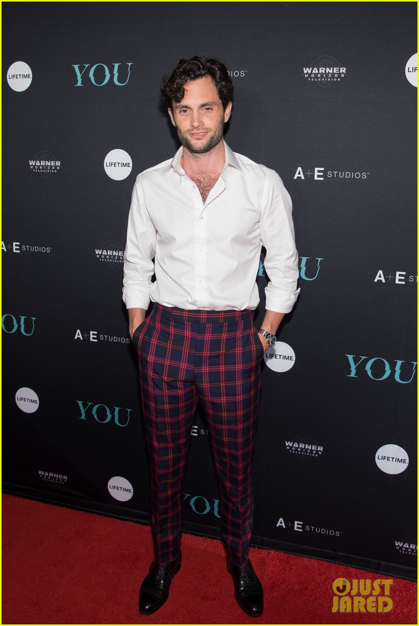 penn badgley elizabeth lail and shay mitchell look stylish at you series premiere 464140322
