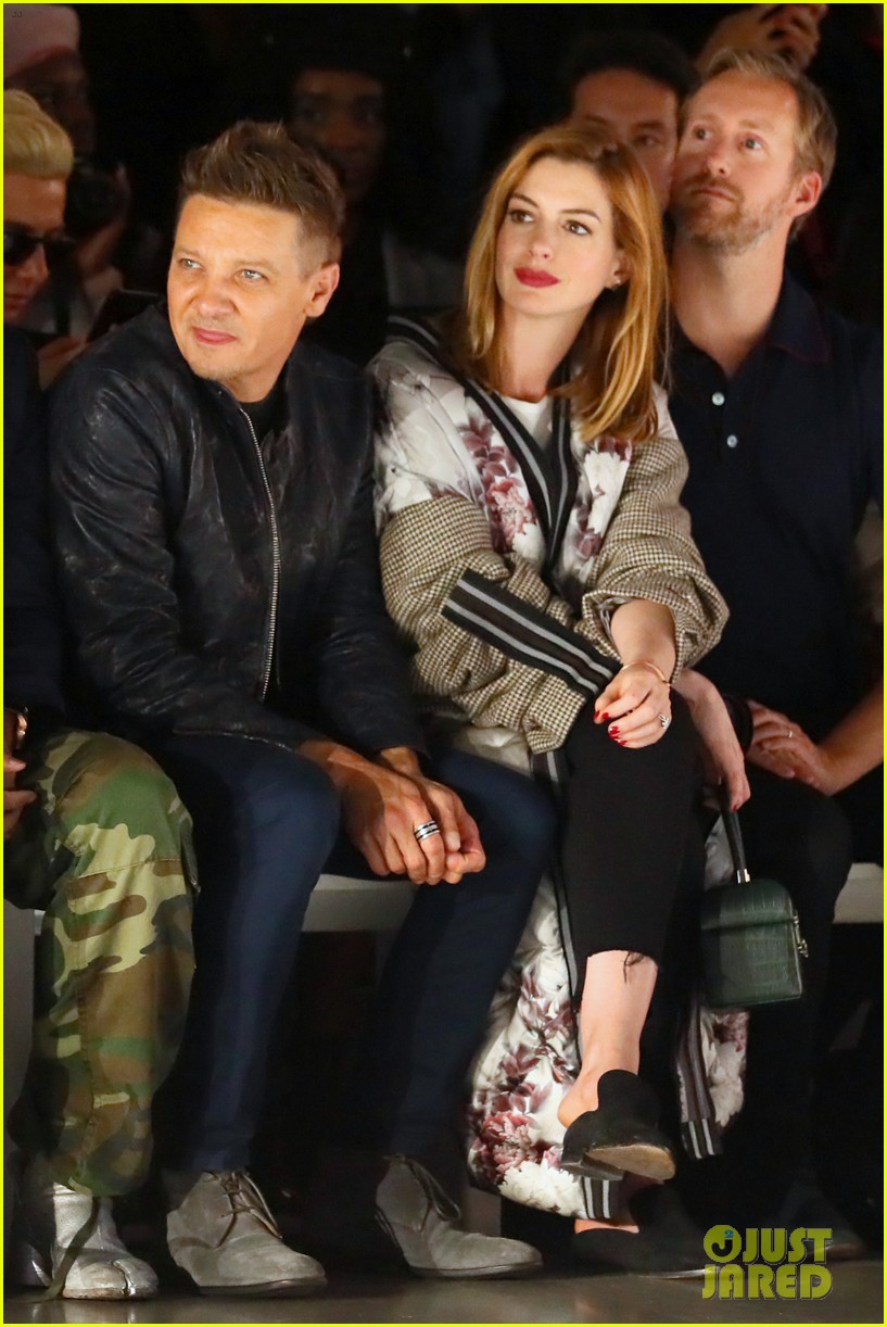jeremy renner anne hathaway sit front row at bosideng nyfw show 164145011