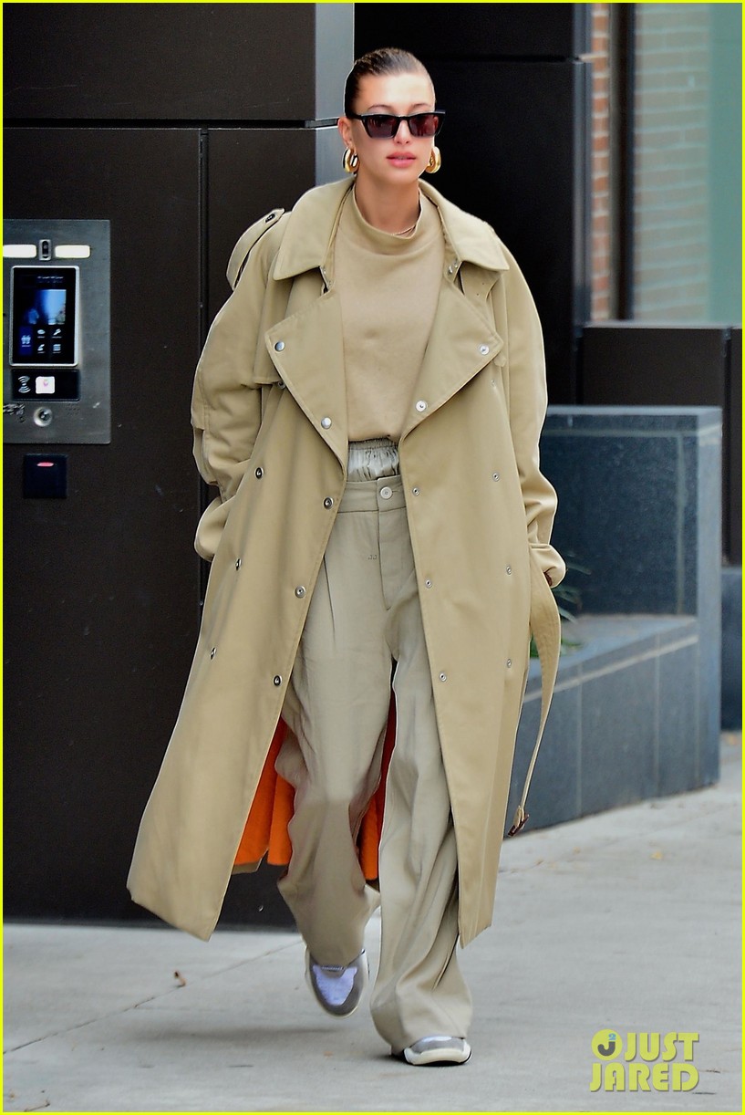 hailey bieber wears all beige ensemble while stepping out in nyc 054185471