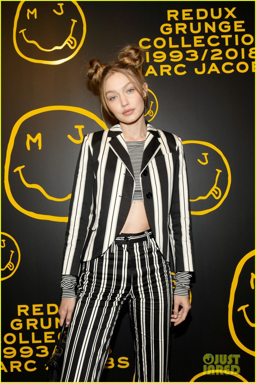 gigi hadid and kaia gerber stun in stripes at marc jacobs madison store opening 064192574