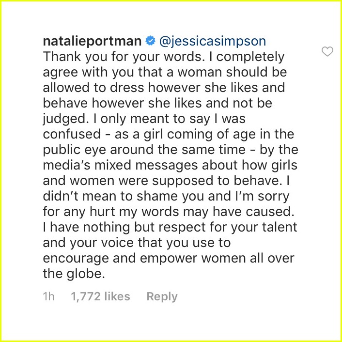 Natalie Portman Apologizes to Jessica Simpson, Clarifies Her Original