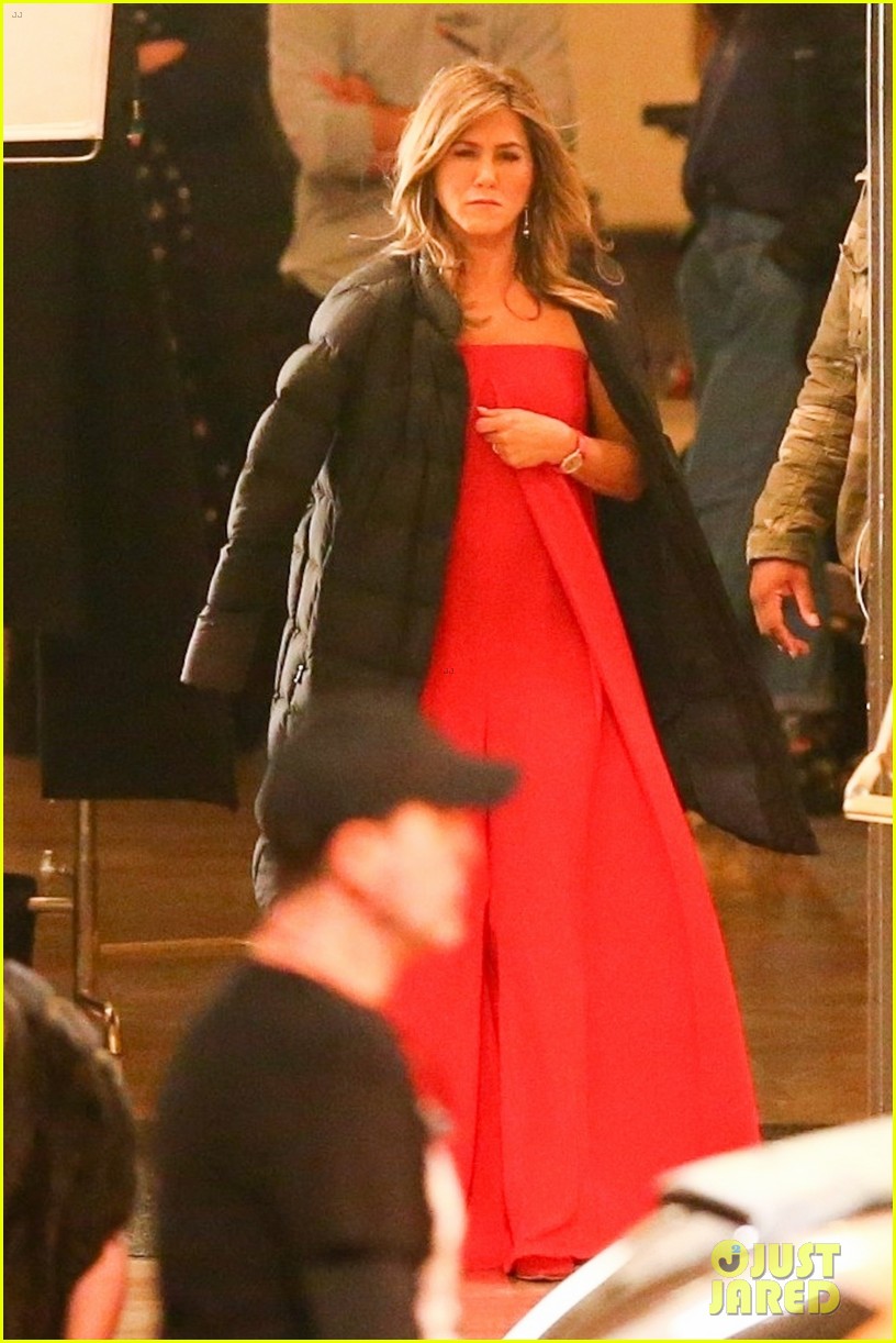jennifer aniston red gown top of the morning apple show set 134214468