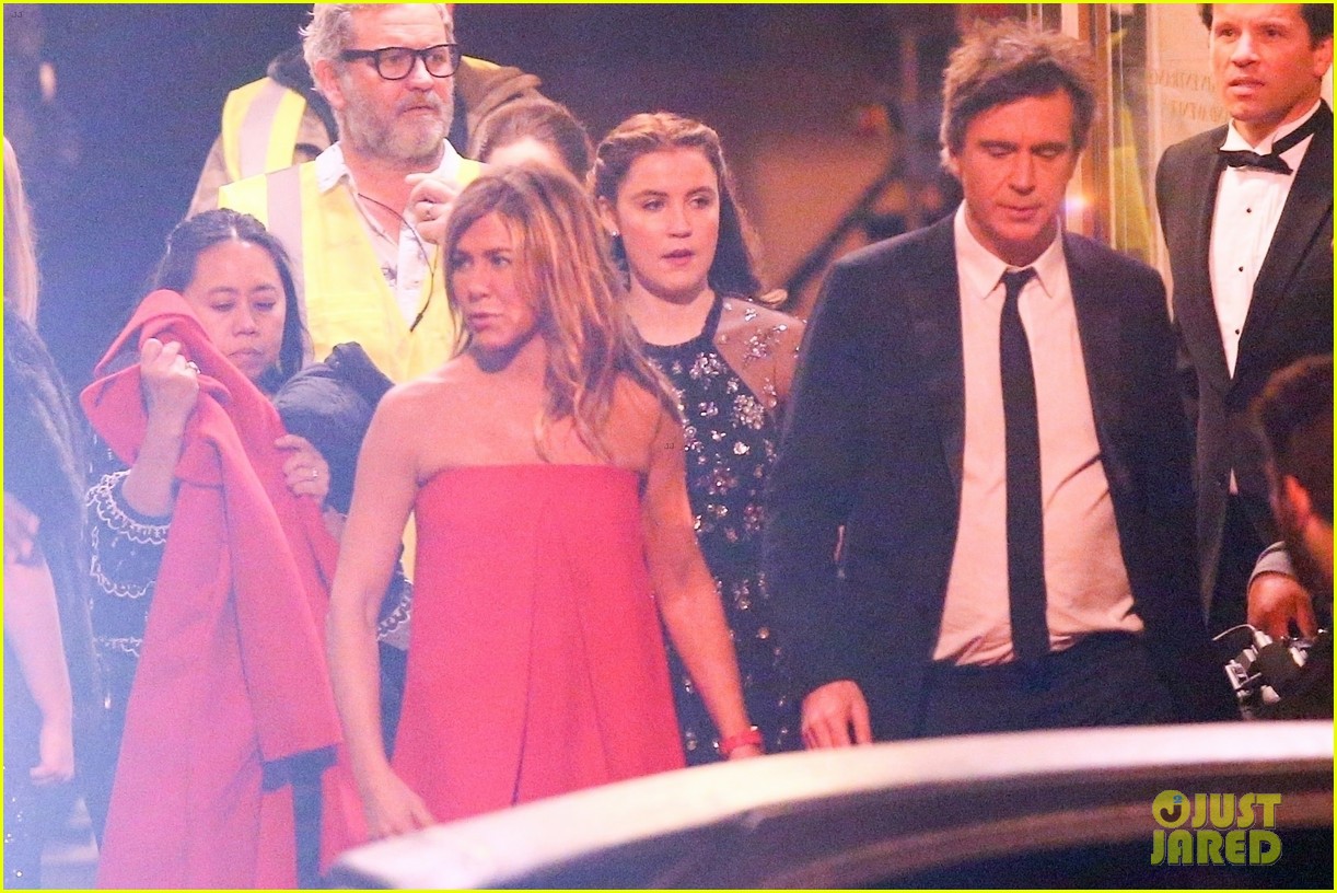 jennifer aniston red gown top of the morning apple show set 144214469