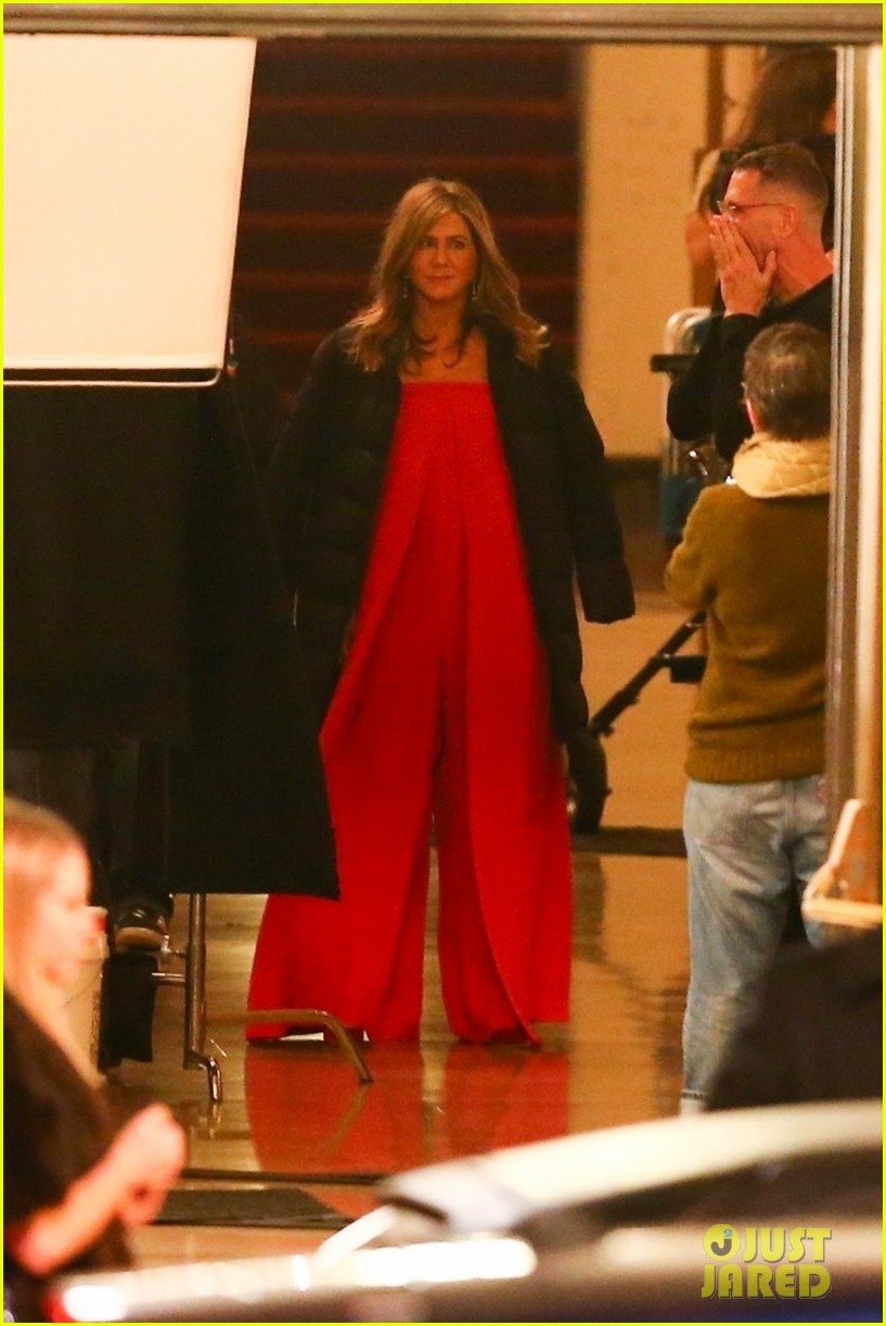 jennifer aniston red gown top of the morning apple show set 554214510