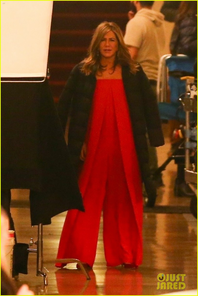 jennifer aniston red gown top of the morning apple show set 574214512