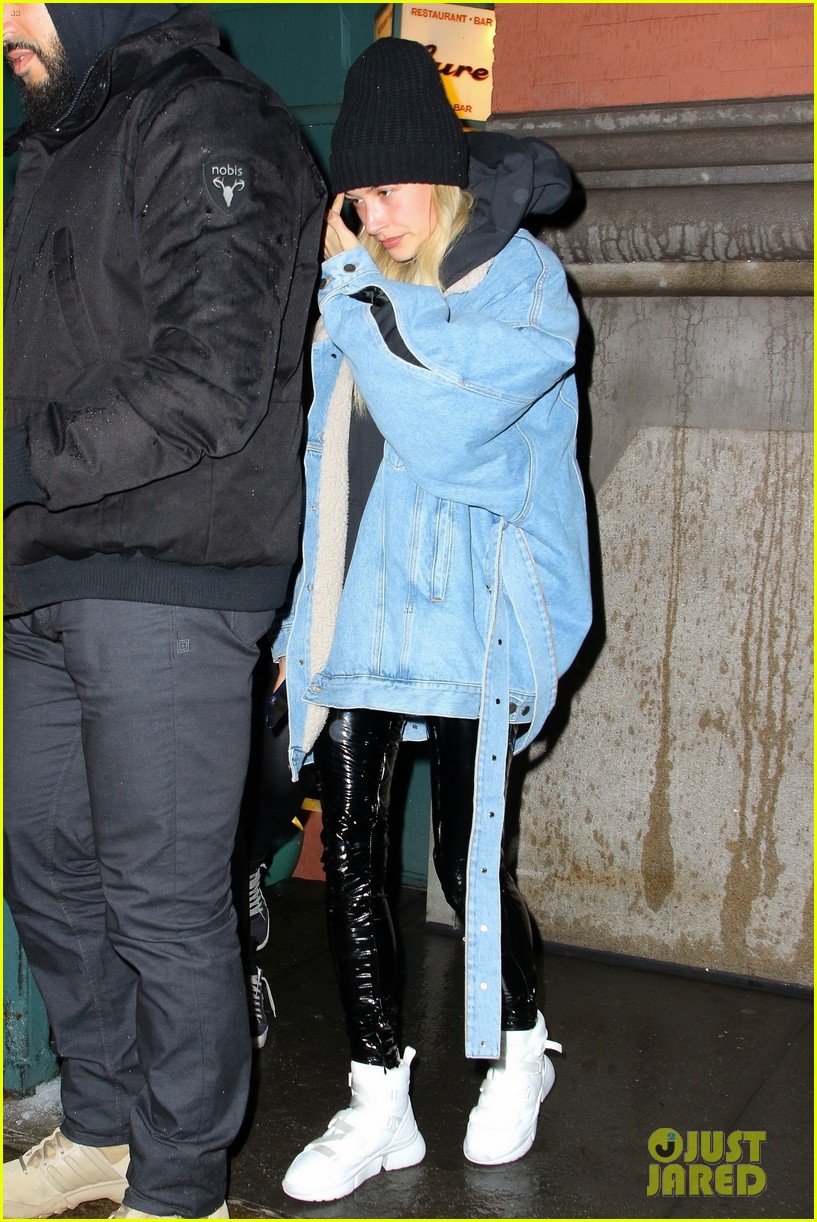 hailey bieber bundles up for night out nyc 02
