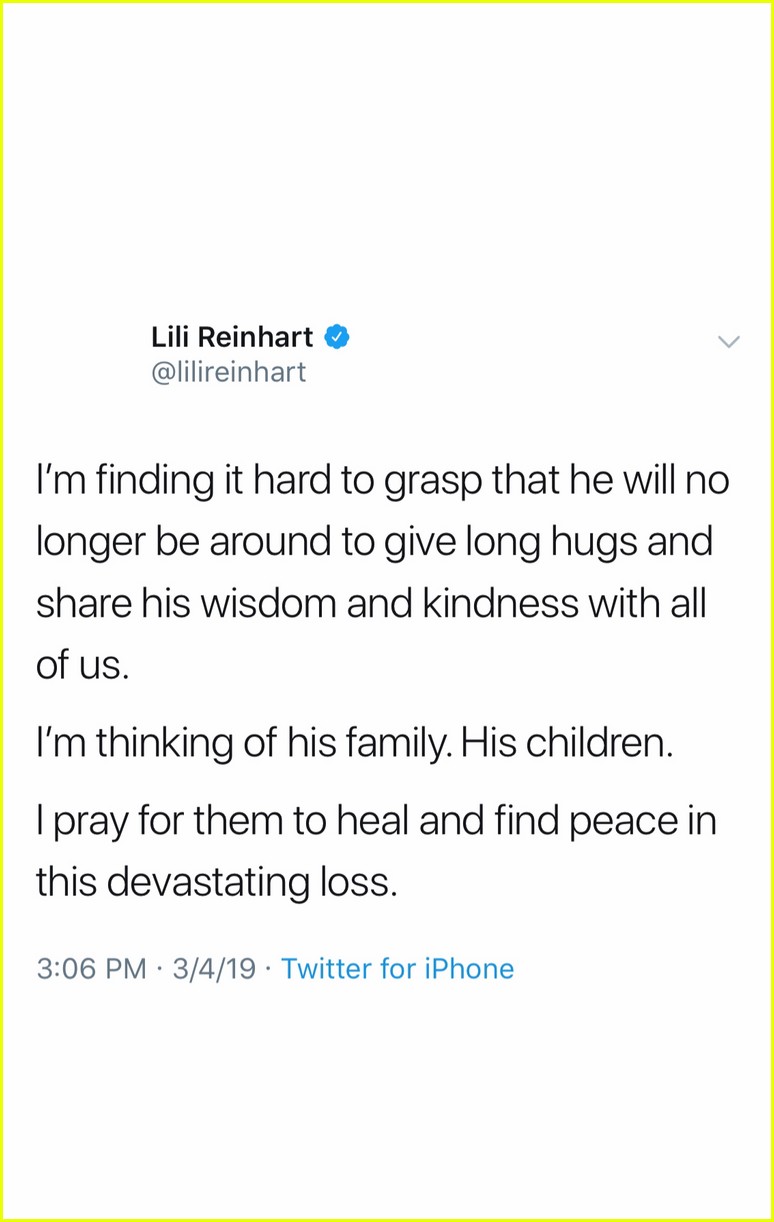 Riverdale's Lili Reinhart Reacts to the Death of Luke Perry Photo