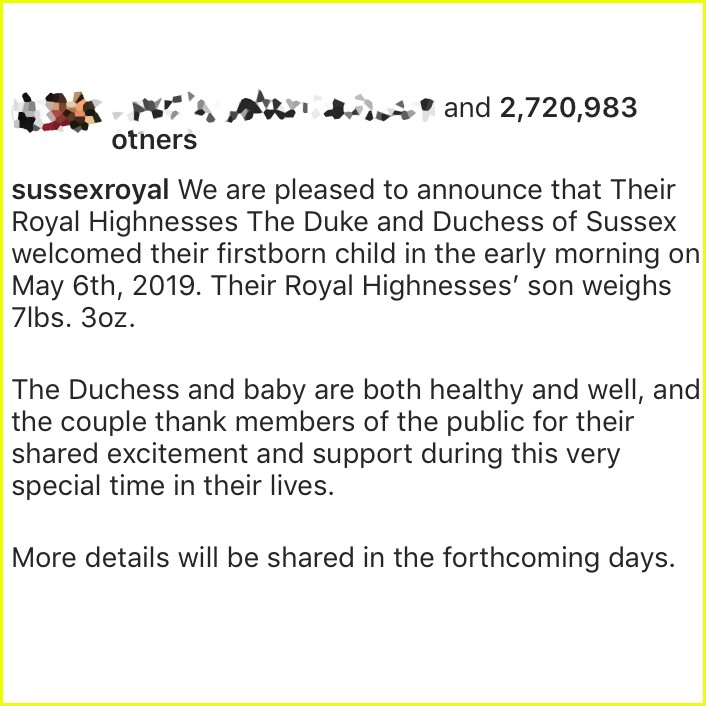 Meghan Markle & Prince Harry's Instagram Birth Announcement Breaks(01)
