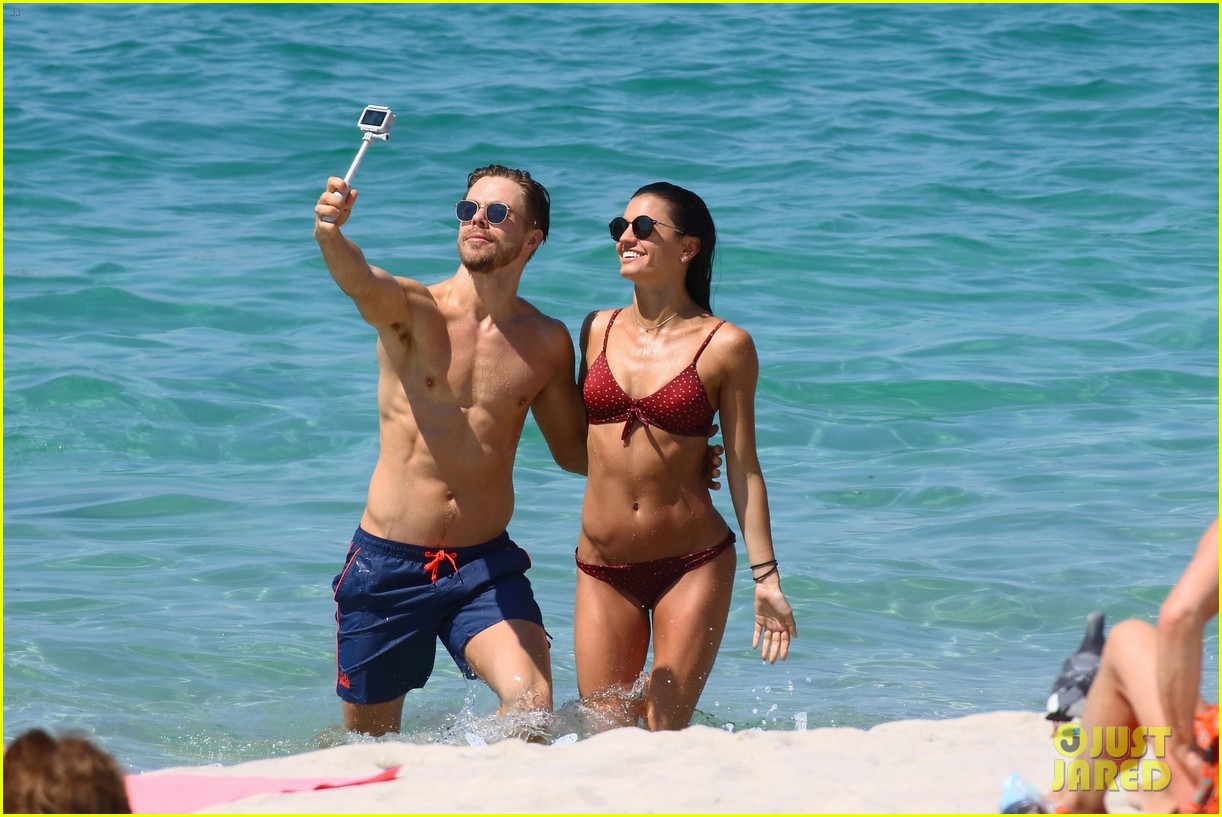 shirtless derek hough hits the beach with girlfriend hayley erbert 03