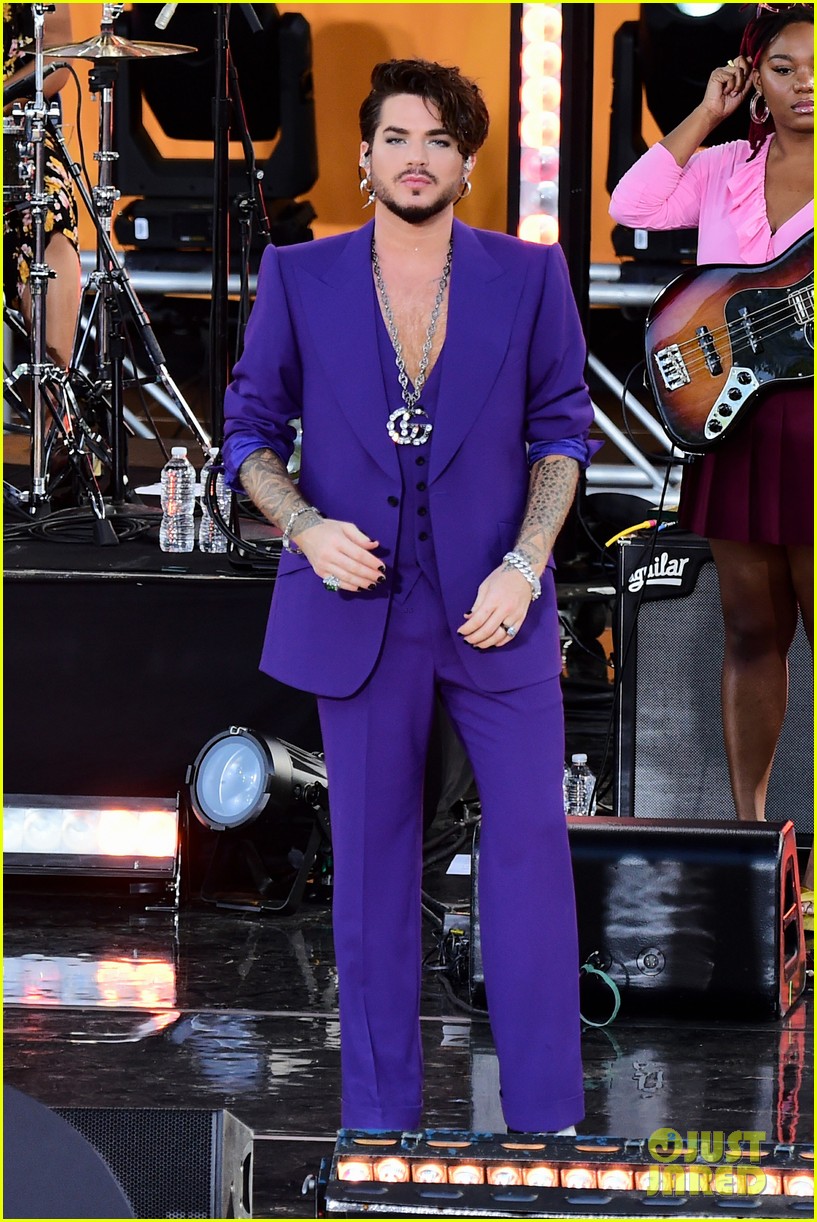 adam lambert pairs purple suit with silver heels for gmas summer concert series 114315514