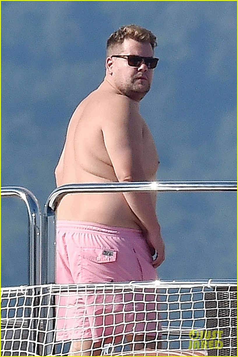 james corden goes shirtless on a yacht during italian vacation 03